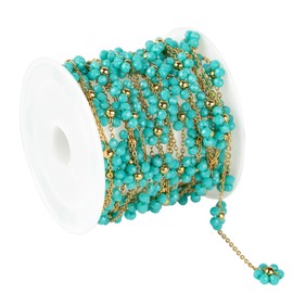 UMAOKANG 3 Meters Blue Crystal Flower Chain for Jewelry Making Gold Plated Stainless Steel Cross Bead Chain Roll Women Necklace DIY Jewelry Supplies