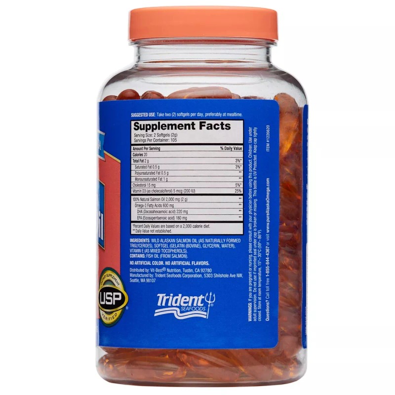 Pure Alaska Omega-3 Wild Alaskan Salmon Oil 1000 mg, 210