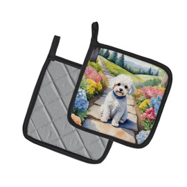 Caroline's Treasures Maltipoo Spring Path Pair of Pot Holders Kitchen Heat Resistant Pot Holders Sets Oven Hot Pads for Cooking Baking BBQ, 7 1/2 x 7 1/2