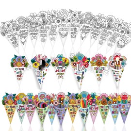 Lianxuia 24Pcs Mothers Day DIY Flowers Bouquet Craft Kit, Mom Make Your Own Color Paper Flower Bouquet DIY Craft for Kids School Project DIY Mother's Day Gifts