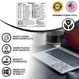 Synerlogic Windows PC Reference Keyboard Shortcut Sticker | Vinyl, No-Residue Adhesive Windows Shortcut Sticker for PC Laptop or Desktop | Shortcuts Cheat Sheet (Clear/Small)