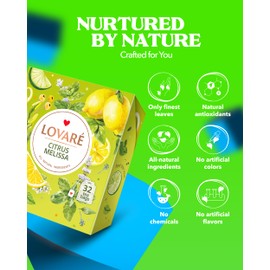 LOVARE Citrus Melissa Tea Bags 48 g - Made in Ukraine - Green Tea, Mint, Melissa, Lemongrass, Orange Peel - Tea Bags Individually Wrapped - Gift Box Sets for Tea Lovers (32 Tea Bags x 1.5 g Each)