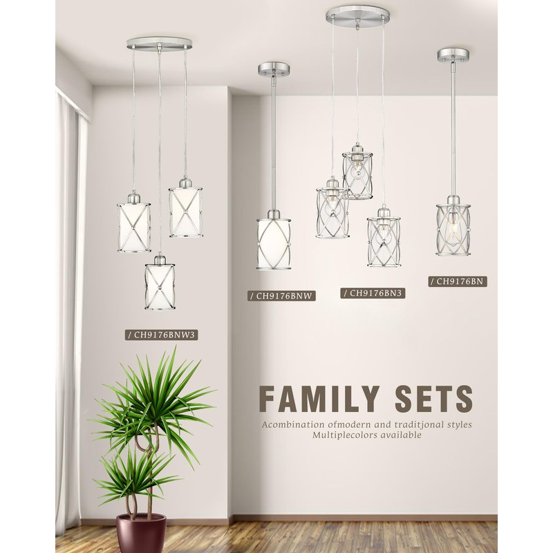 Osimir Brushed Nickel Dining Room Chandelier Light Fixture, 3-Light Pendant