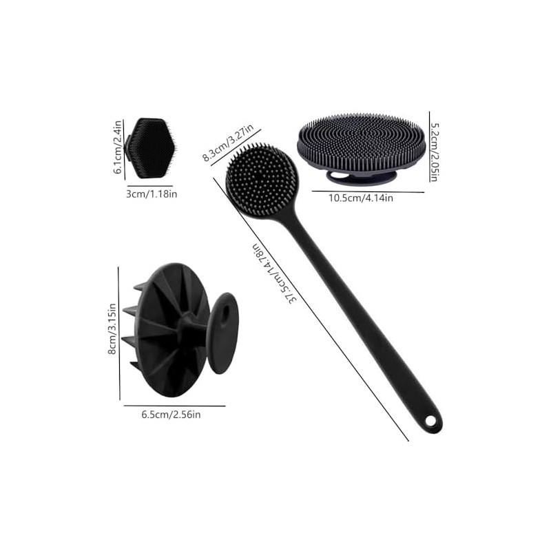 Set de 4 Cepillos de Baño de Silicona con Mango