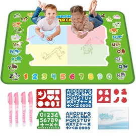 Alphabet Water Doodle Mat for Toddler, 80x60cm Drawing Mat Toys with 4 Doodle Pens and Drawing Templates, Reusable Water Painting Mats for Kids, Toddler Educational Toys for 2 Year Old Boy Gifts