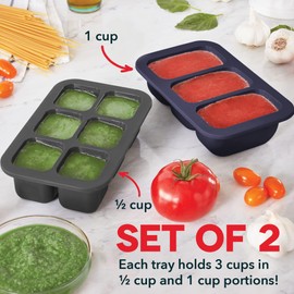 DASH Perfect Portion Silicone Freezer Trays for Ice Cubes, Soups, Sauces and More, 2 pack - Cool Grey & Midnight Navy