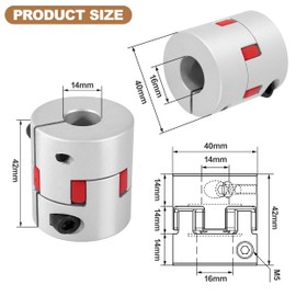 Shaft Coupling 14 mm to 16 mm L40 x D42 Shaft Plum Coupler Flexible Elastic Aluminium for Servo Motor, Stepper Motor, Encoder, Machine Platform