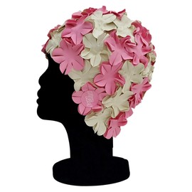 Blue Reef Isla Floral Women's Classic Retro 3D Flower Petal 2 Colours Stylish Vintage Swimming Cap Swimming Cap One Size Adult (Pink/Off-White)