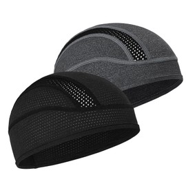 MELASA Cooling Cycling Hat Under Helmet, Mech Breathable Helmet Liner Skull Cap, Cycling Helmet Hat, Running Hat, Sports Functional Hat for Men and Women, Fits Under Helmets, Black & Grey