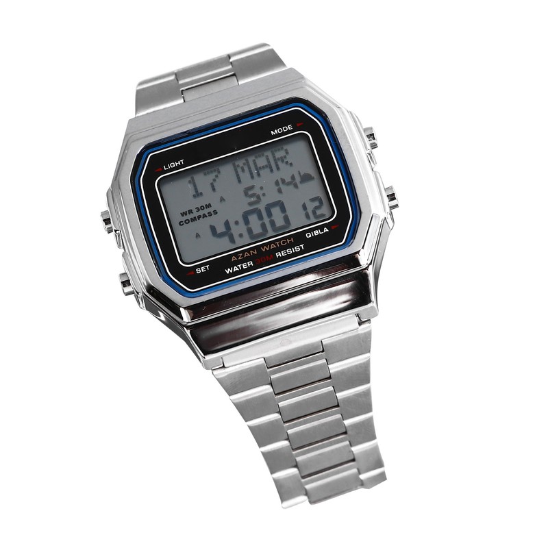 Men Muslim Digital Watch Prayer Reminder Strainless Streel Strap Waterproof