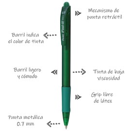 Pentel BX417-D Feel-It, Retractable Fine Tip, Green, Pack of 12