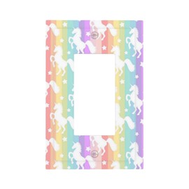 Funny Colorful Girly Rainbow Unicorn Kid Girl 1 Gang Decorator/Rocker Wallplate Single Decorator Outlet Light Switch Cover Cute Girly Decorate Decorative One Device Electrical Faceplate Cover Dimmer