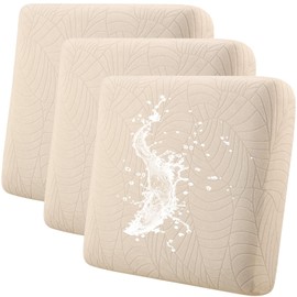 YISUN Waterproof Couch Cushion Slipcovers 3PCS, Stretch Leaves Jacquard Individual Seat Cushion Covers, Washable Replacement Sofa Cushion Protector Slipcover