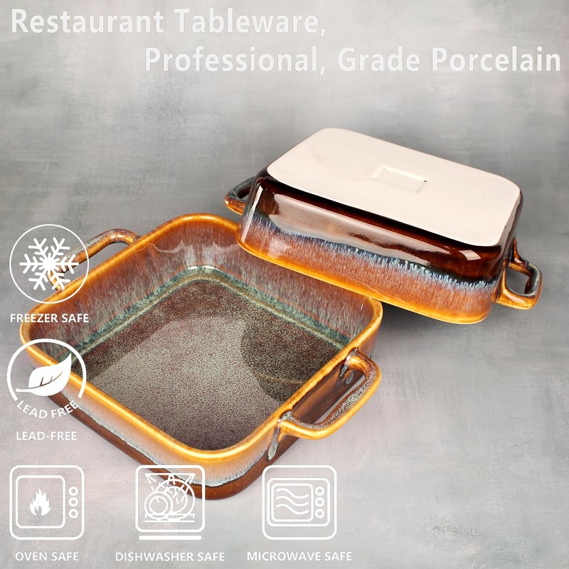 jinsongdafa 9" x 9"Square Casserole Dish, 1.8 Qt Ceramic Au