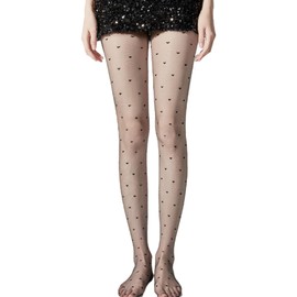 Jieaissna Heart Pattern Sheer Black Pantyhose for Women, 15 Denier Ultra-Thin Pantyhose, High-Waist Anti-Snag Design Stretchy Pantyhose