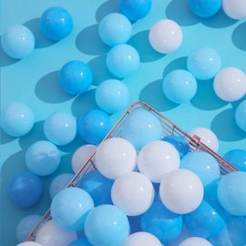 PlayMaty 100 Pieces Colourful Pit Balls Phthalate Free BPA Free Plastic Ocean Balls Crush Proof Stress Balls for Kids Playhouse Pool Ball Pit Accessories 2.16 Inches (Blue-White)