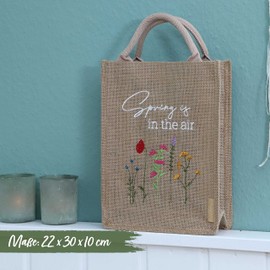 Papierdrachen Gift Bag for Easter Made of Jute - Dimensionally Stable with Handle and Elegant Hand Lettering - Gift Packaging for Easter - Decoration - 22 x 30 x 10 cm - Hello Spring