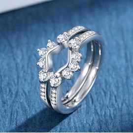 JIEKAYUAN Moissanite Ring Enhancer for Women Engagement Rings Two Curved Rings Enhancer for Wedding Bands S925 Sterling Silver 18K White Gold Plated Rings for Wife Women Mom Her(6)