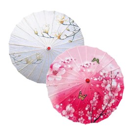 Jwqqwdza 3 Pcs 28'' Chinese Umbrellas for Women, Improve Parasol Umbrellas for Chinese Party Decorations, Parasol Umbrella for Costumes (White + Pink, 2 Pcs)