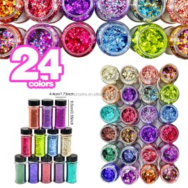 Vivid Neon Chunky Mix Glitter Set 24 Colors Fluorescent Effect  for Nail Art and Resincolor: Set3-24 mix colors/Glitter