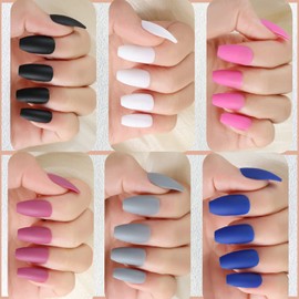 MAGIC ARMOR Pack of 120 Half Matte Short Coffin False Nails Tips Clear Acrylic Nails for Ballerina Nails Tips Press On Nails, Full Cover Artificial Nails with Nail Glue for DIY Nail Art, 12 Sizes