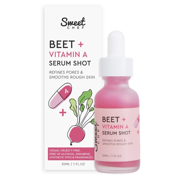 Sweet Chef Beet + Vitamin A Serum Shot Face Serum - Vitamin A (Retinol) Serum for Face with Seaberry Extract - Hydrates + Smooths the Look of Rough Skin and Pores for a Radiant Glow (30ml / 1 fl oz)