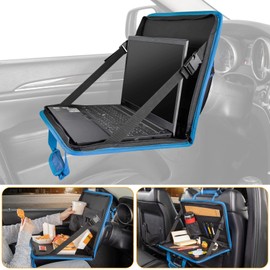 JOYTUTUS 3 in 1 Steering Wheel Eating Tray (Blue), Car Back Seat Laptop Desk, Multifunctional Office Bag Car Work Table for Writing, Car Organizer for Kids, Commuters, Family
