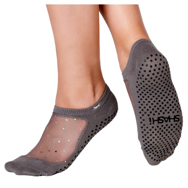 Shashi Charcoal Glitter Mesh Non Slip Ergonomic Socks Pilates Barre