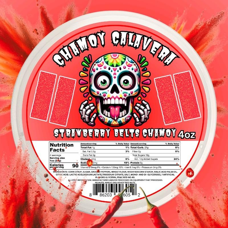 Strawberry Sour Belts Chamoy 4oz Jar Spicy Candy Snack mexican