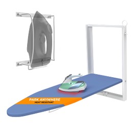 Xabitat Wall Mounted Ironing Board with Iron Holder, 36.2" X 12.2" Compact Mount Fold Down Iron Board for Small Spaces, Space Saving with Cotton Fabric Cover, White and Blue