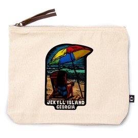 Lantern Press Jekyll Island, Georgia, Beach Chair, Scratchboard, 100% Cotton Zipper Pouch, Travel Accessory, Go Bag