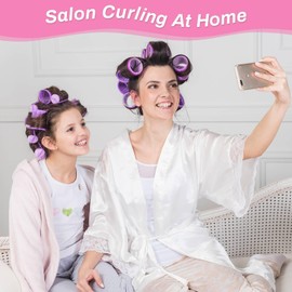 Jumbo Hair Curlers Set - 24 Pieces with 12 Large Rollers and 12 Clips for Adding Volume to Long, Thick Hair (Purple)
