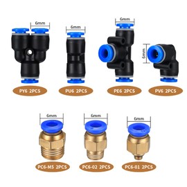 10M PU Pneumatic Hose, Pneumatic Polyurethane Pneumatic Hose, Flexible Compressed Air Hose, with 8 Pieces Pneumatic Connectors, Air Push Quick Couplings (Y/T/L/I Shaped), Outer 6 mm x Inner 4 mm