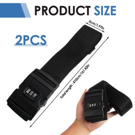 2Stück Kofferriemen Zahlenschloss, Kofferband Schloss, Verstellbare Gepäckgurte aus robustem Polypropylen, Für Koffer von 18-30 Zoll geeignet, Sicherheitsfeatures für Reisen, Schwarz ﻿