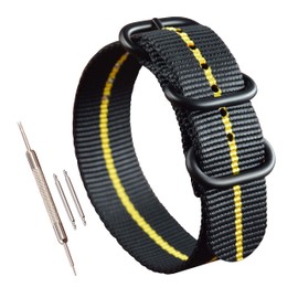 MZBUTIQ Nylon Watch Strap (18 19 20 21 22 23 24 mm), black/yellow, Military
