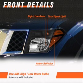 AXLAHA Headlight Assembly for 2005-2007 Pathfinder/2005 2006 2007 2008 Nissan FrontierBlack headlight Driver and passenger side