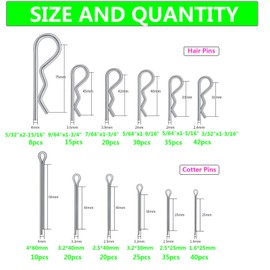 Cotter pins Assortment kit,Hincell 300pcs Zinc Plated Steel Cotter Pin Hair Pin Hitch Pin Clips Fastener Fitting Assortment Kit, Multiple Sizes Hair Pins R Clips Fastener Set for Home or Car