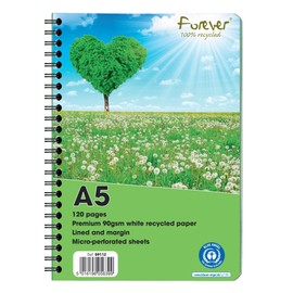 Clairefontaine - Ref 5911Z Forever Premium Recycled Wirebound Notebooks, 120 Lined Sheets Made from 100 Percent Recycled Paper, A5 Size and Micro-Perforated Pages, Green Cover