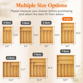 Lifewit Silverware Drawer Organizer, Utensil Tray for Kitchen, 6 Slot Bamboo Flatware and Cutlery Holder, Wood Storage for Spoons Forks Knives, 9.9 x 15.5 Inches, Natural