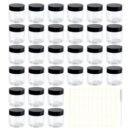 BiBiFly 60ml 30pcs Clear Plastic Round Jars with Black Lids, Leak-Proof Storage Jars Containers for DIY Crafts, Kitchen Use, Beauty Product and More