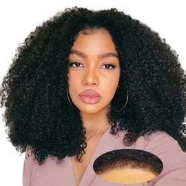 Kinky Curly Half Wig Human Hair 220% Density 3 In 1 True To length Half Wigs Human Hair Seamless Flip Over Curly Edges Drawstring Wear Go Glueless Afro KinkyCurly Headband Wig for Black Women 18 Inch