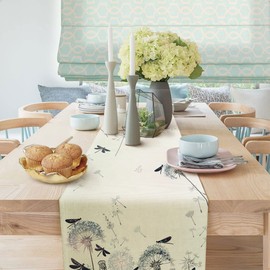 Elegant Dandelions and Dragonflies Table Runner, Wildflowers Floral Herbs Antique Botanical, Kitchen Dining Table Runners for Indoor Outdoor Home Party Holiday Decor 13X72Inch