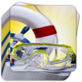Swim Goggles and Life Ring by Pool Design - 3.5 Inch Soft Square Coasters Art (x8)