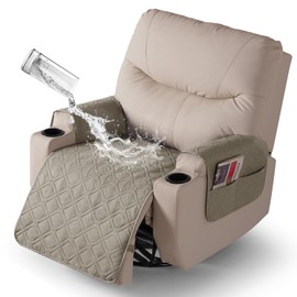 VANSOFY Recliner Chair Covers 100% Waterproof Seat Cover with Arm Reclining Cover Non-Slip Recliner Chair Covers Furniture Protector Washable Slipcover with Pocket for Pets, Dogs(Khaki, 25")