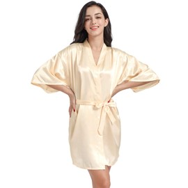 CuteOn Women's Satin Kimono Robes Bride Party Satin Robes Bridesmaid Wedding Robes Silky Bathrobes Champagne Yellow XXL