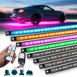 MICTUNING U8 RGBW Underglow LED Light Bars (8-Piece Kit) 888 Ultra-Bright LEDs, Dual Remotes, White+RGB Colors, IP68 Waterproof Aluminum Housing – for Cars, Trucks, SUVs, ATVs