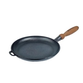 STP GOODS Crepe Pan Cast Iron Pancake Pan with Wooden Handle 9.5 x 0.8 Cooking Pan for Omelette Dosa Pan, Induction Safe