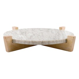 Santa Barbara Design Studio Charcuterie Boards for Cheese, Meat, and Fruit Marble Board on Mango Wood Stand, 12.25" L x 10" W x 2" H, Beige