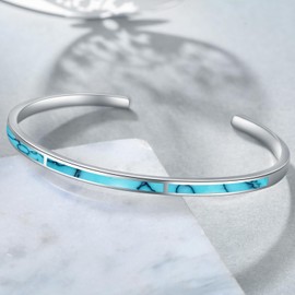 WINNICACA Turquoise Bracelets Cuff Bangle Adjustable Sterling Silver Turquoise Jewellery for Women Wife Christmas Birthday