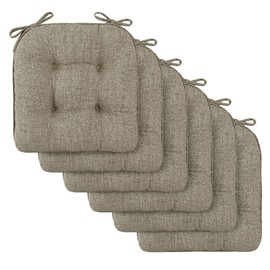 downluxe Indoor Chair Cushions for Dining Chairs, Tufted Overstuffed Textured Memory Foam Kitchen Chair Pads with Ties and Non-Slip Backing, 15.5" x 15.5" x 4", Khaki, 6 Pack